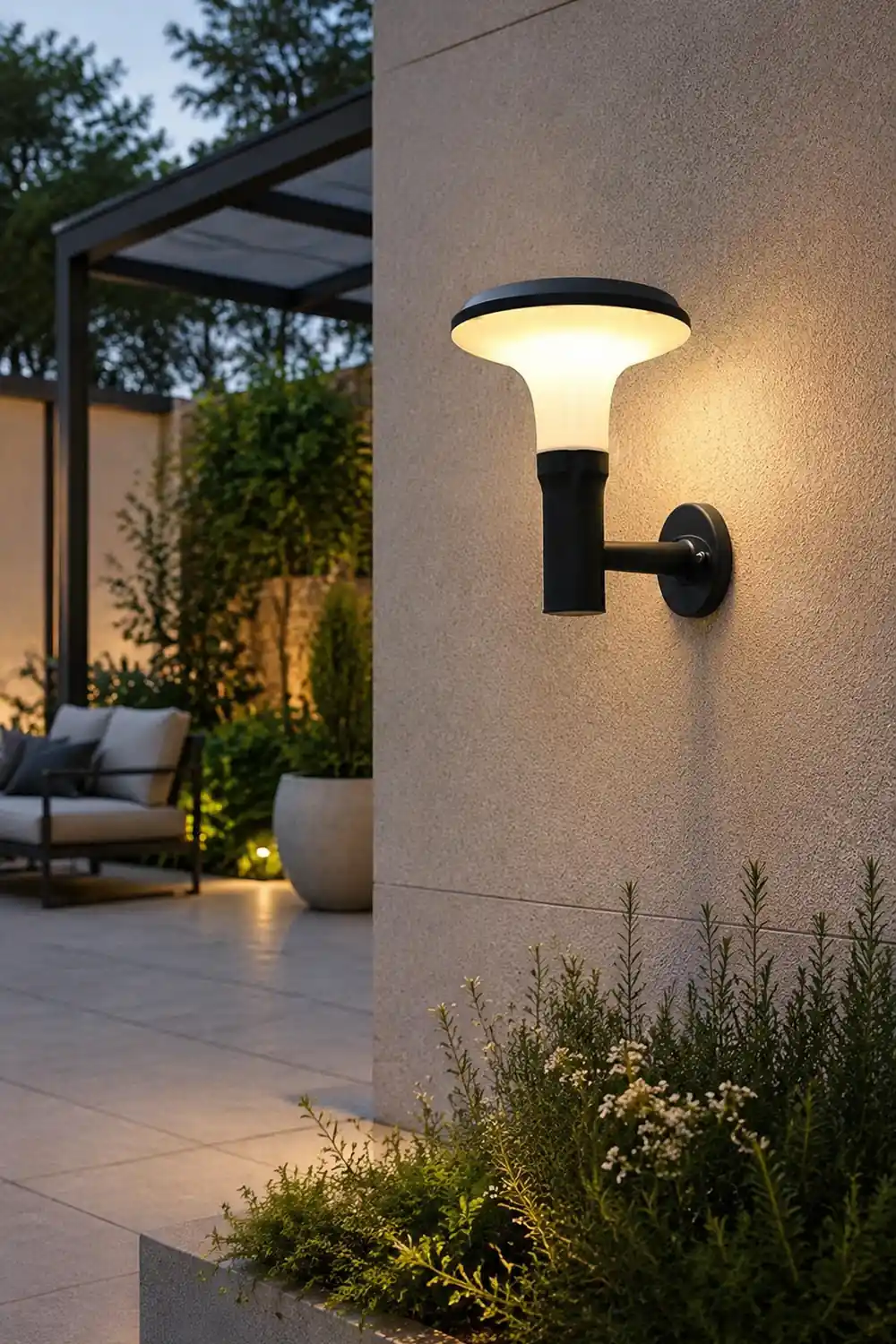Round Flower LED Waterproof Black Modern Solar Wall Lamp Wall Sconces Lighting - Lumpaz