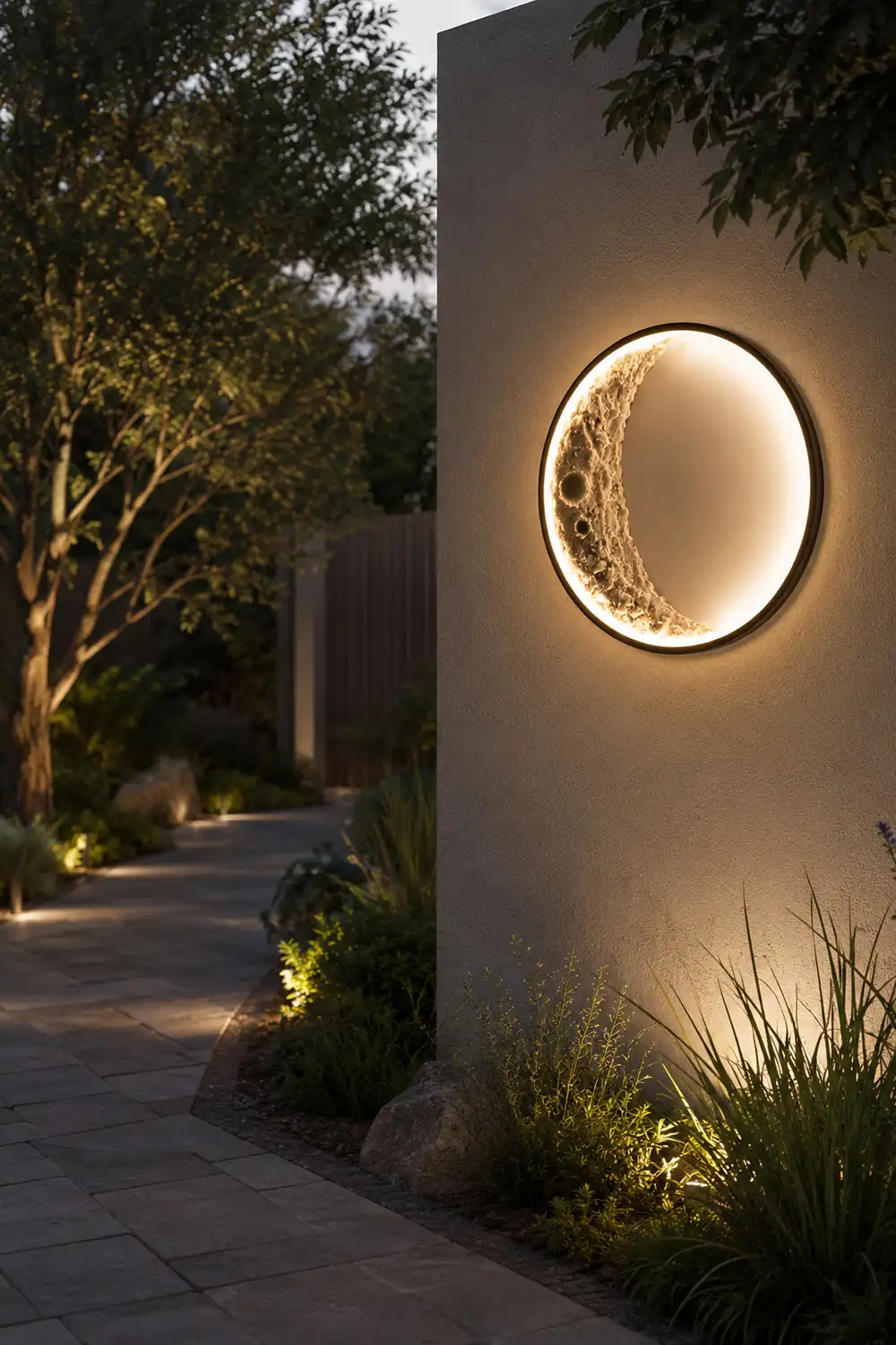 Round Creative Moon Resin Lunar Texture Waterproof Outdoor Wall Lights - Lumpaz