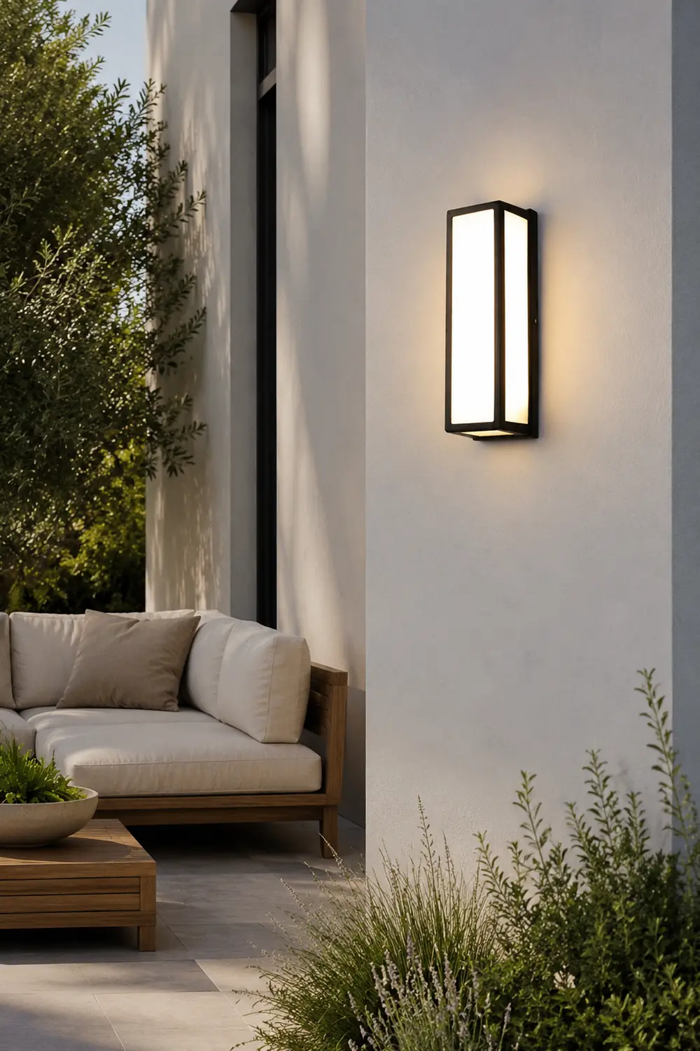 Rectangle LED Waterproof Motion Sensor Black Modern Wall Sconce Lighting - Lumpaz
