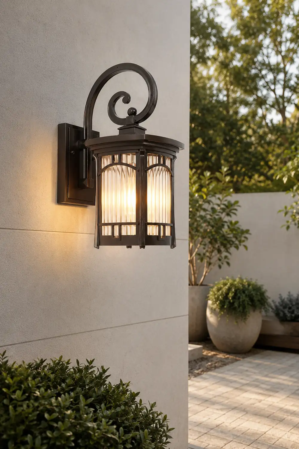 Vintage Striped Glass Shade Waterproof Modern Outdoor Wall Lights - Lumpaz