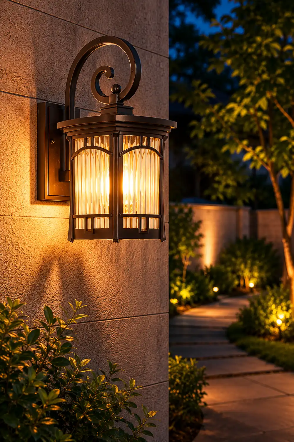 Vintage Striped Glass Shade Waterproof Modern Outdoor Wall Lights - Lumpaz