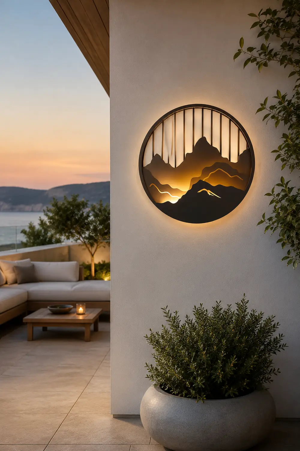 Round Mountain Scenery LED Waterproof Outdoor Wall Sconce Lighting - Lumpaz
