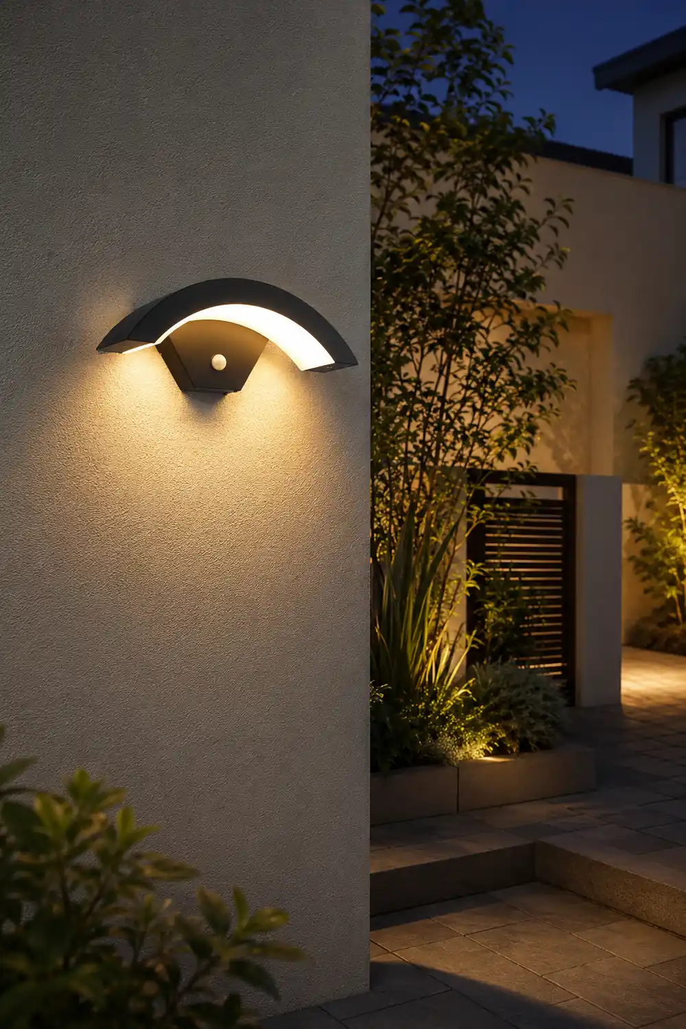 Creative Moon Curved Wall Sconce Motion Sensor Waterproof LED Wall Lamp Outdoor Indoor - Lumpaz