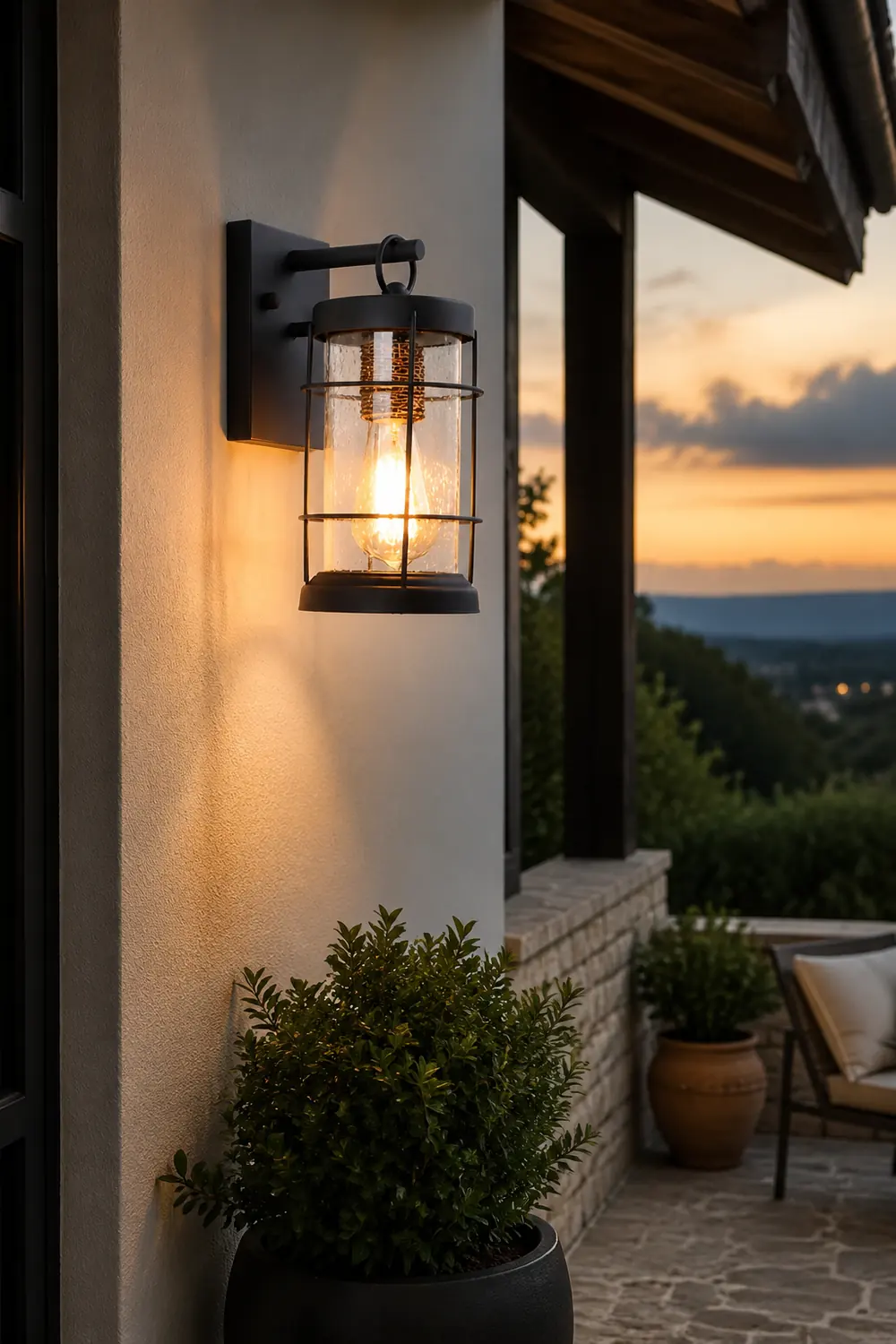 Waterproof Iron Glass Lantern Black Retro Rustic Exterior Wall Lights - Lumpaz