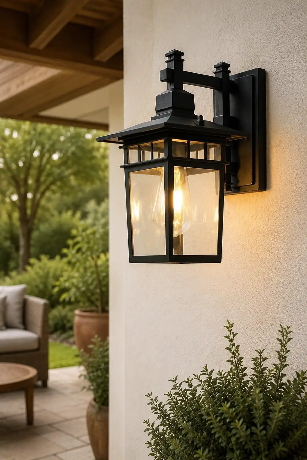 Pavilion Shaped Glass LED Waterproof Retro Outdoor Wall Lamp Wall Sconce Lighting without Bulb - Lumpaz