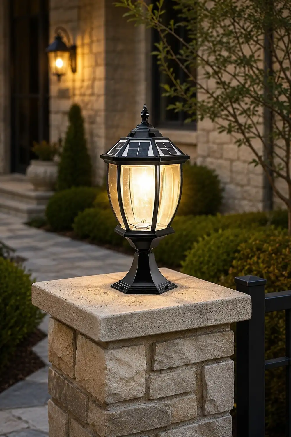 Led Waterproof Black Vintage Outdoor Solar Fence Post Lights with Remote - Lumpaz