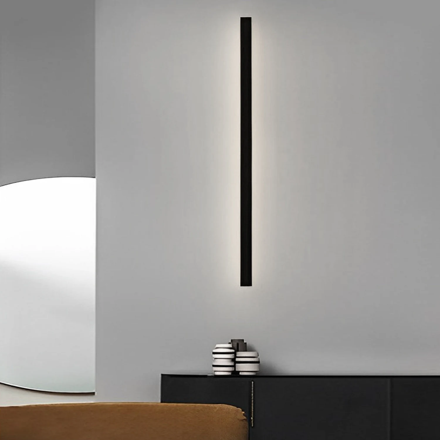 Minimalist Long Strip LED Waterproof Black Modern Solar Wall Sconce Lighting - Lumpaz