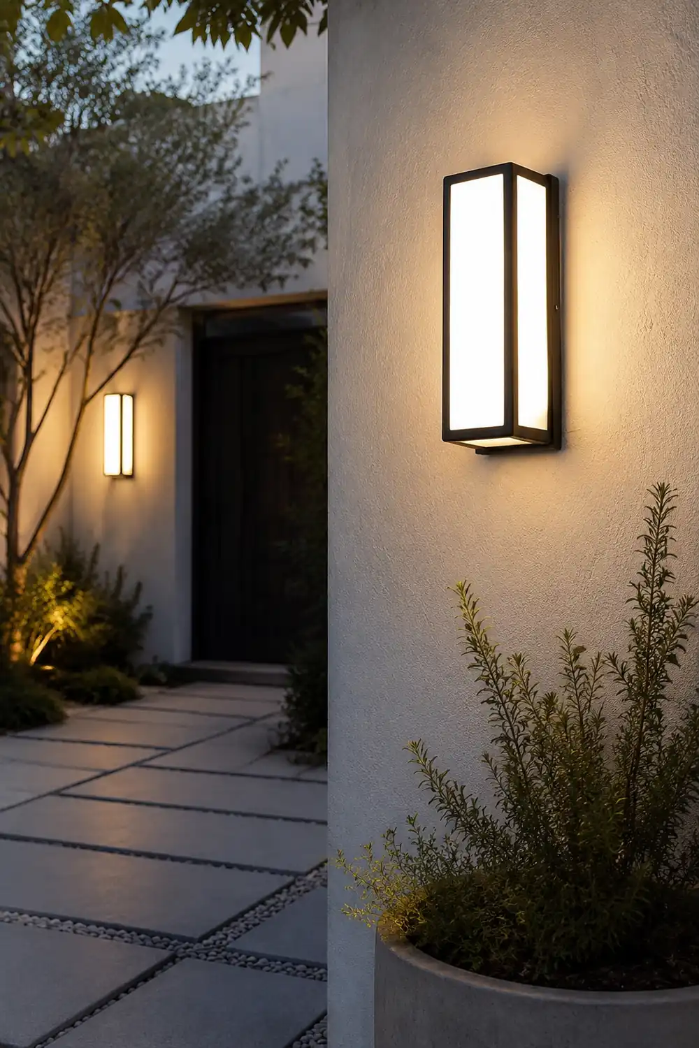 Rectangle LED Waterproof Motion Sensor Black Modern Wall Sconce Lighting - Lumpaz