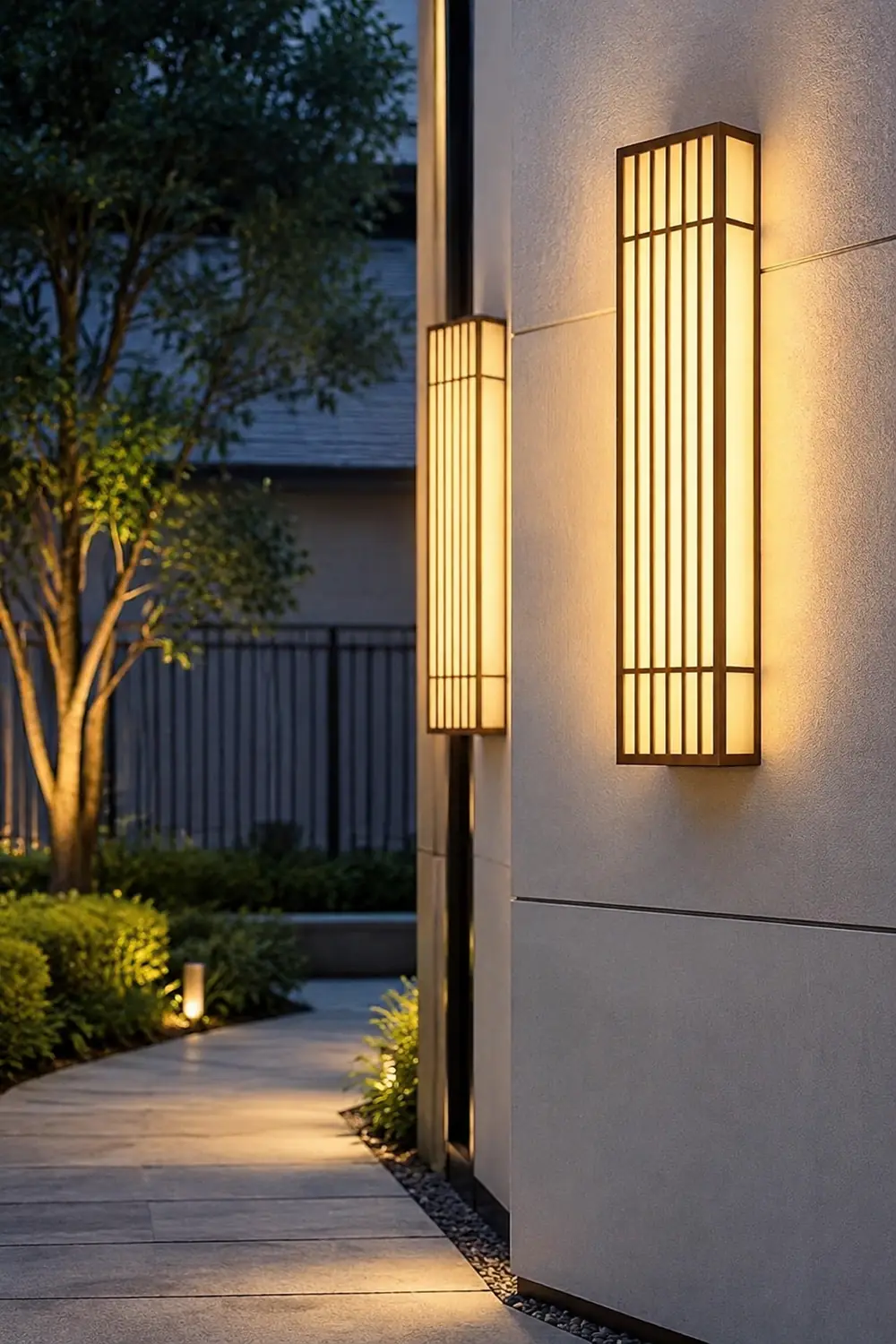 Retro Vertical Stripe Grid LED Waterproof Brown Outdoor Wall Lamp - Lumpaz