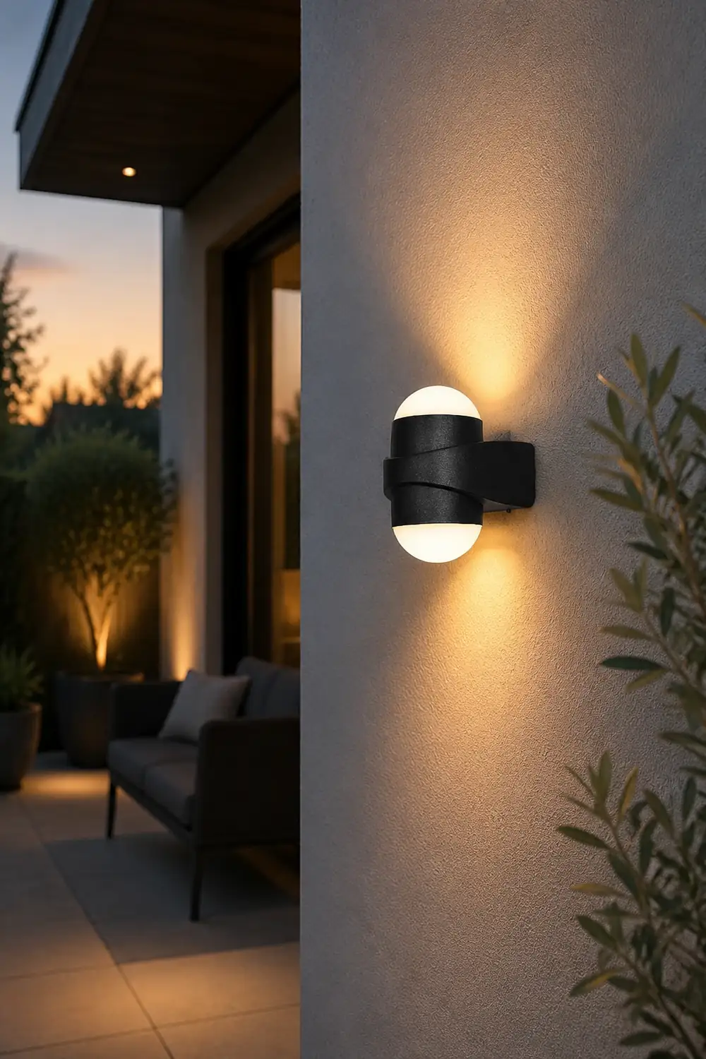 Round Waterproof LED Black Modern Up and Down Lights Outdoor Wall Sconces - Lumpaz