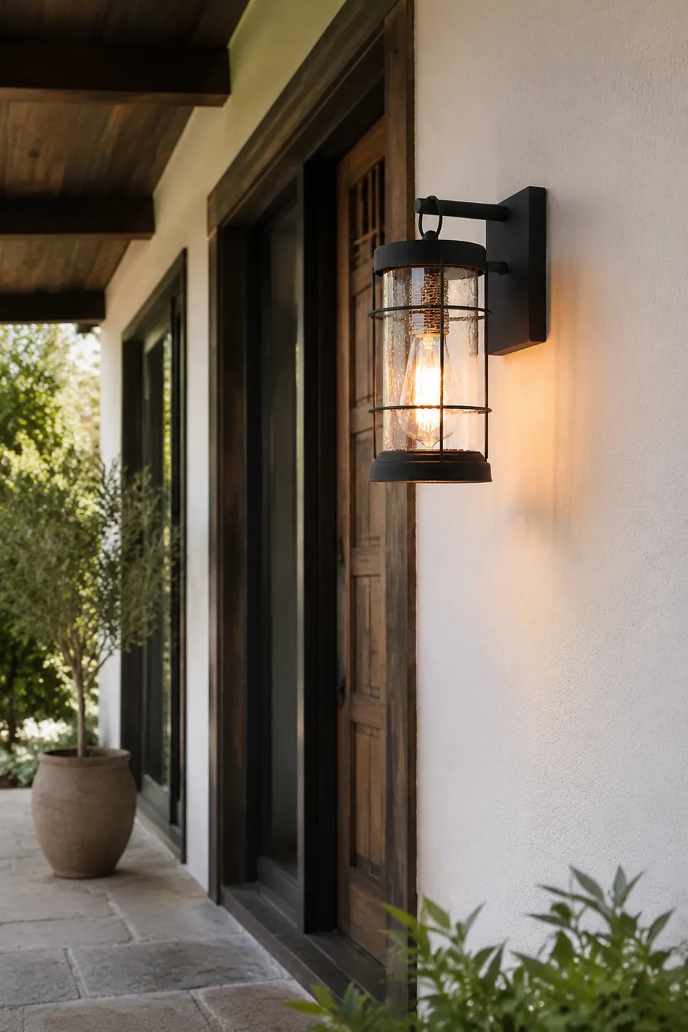 Waterproof Iron Glass Lantern Black Retro Rustic Exterior Wall Lights - Lumpaz