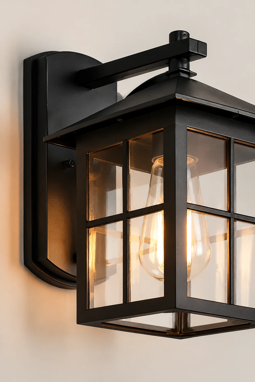 Antique Lantern Shaped Glass Waterproof Black Modern Wall Sconce Lighting - Lumpaz