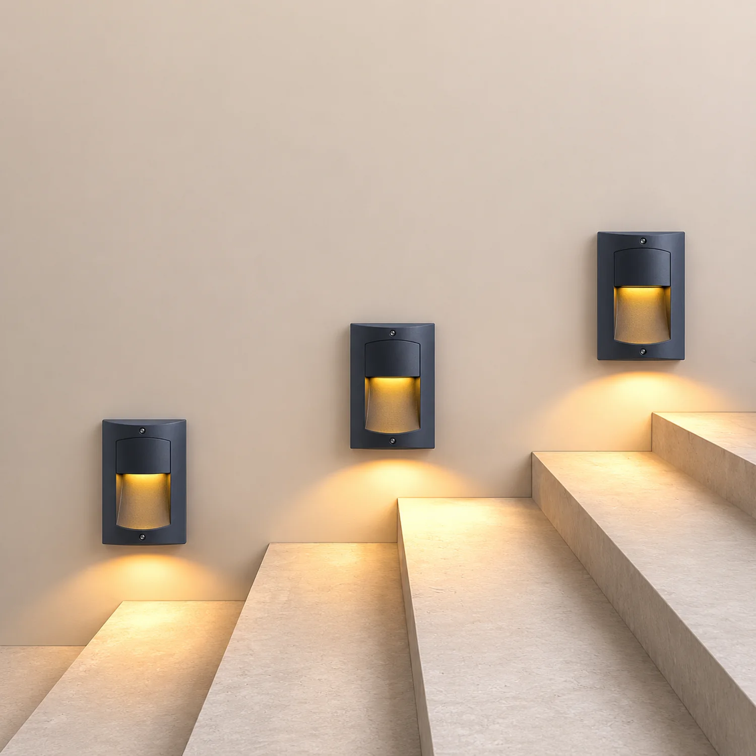 Rectangle Waterproof LED Black Modern Outdoor Step Lights Recessed Stair Sconces - Lumpaz