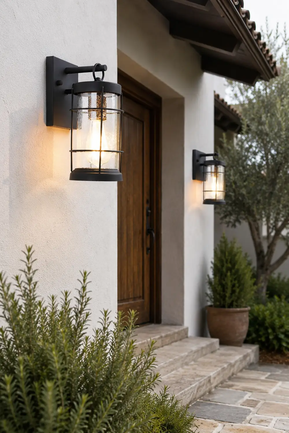Waterproof Iron Glass Lantern Black Retro Rustic Exterior Wall Lights - Lumpaz