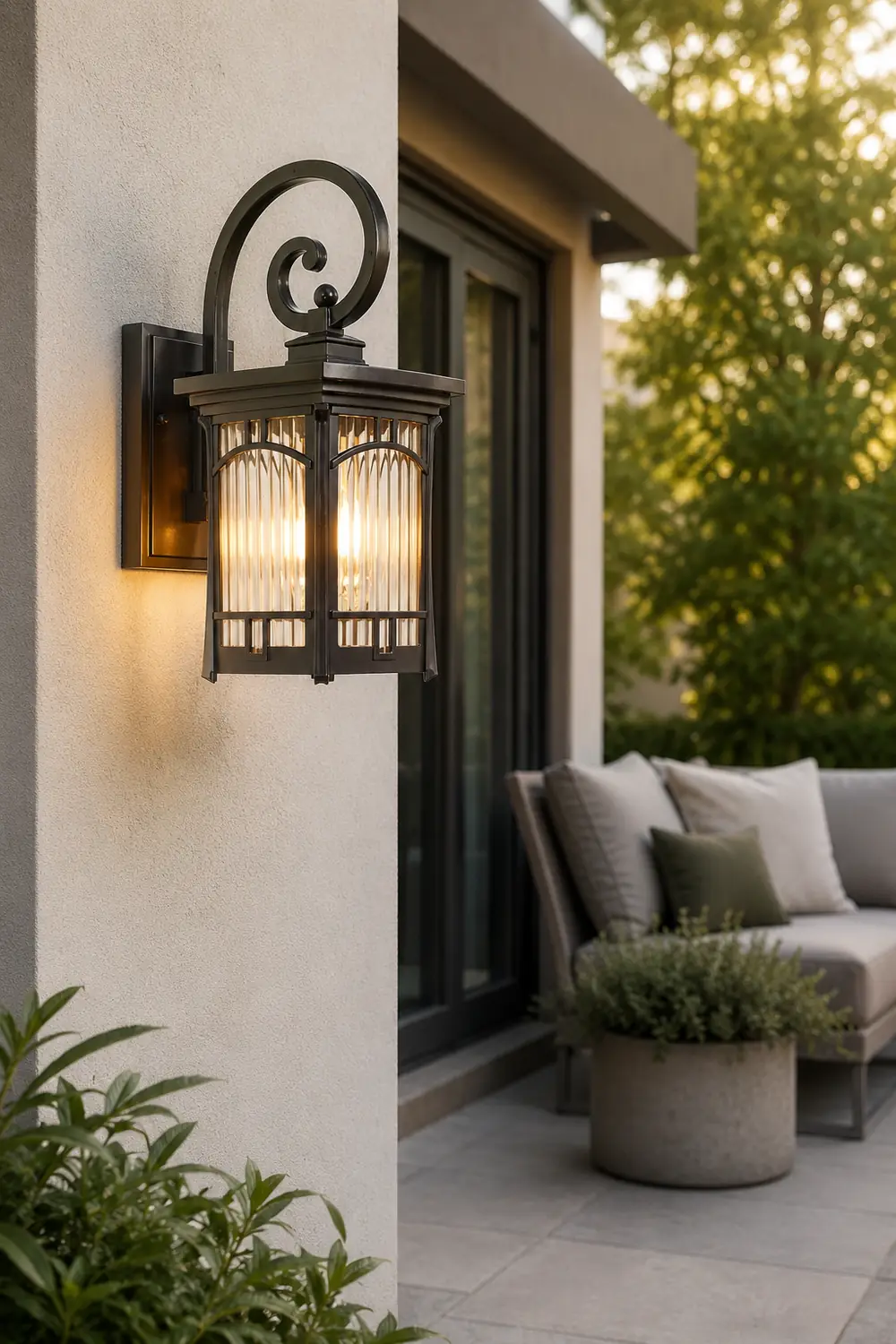 Vintage Striped Glass Shade Waterproof Modern Outdoor Wall Lights - Lumpaz