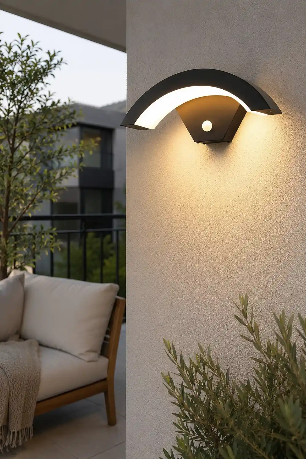 Creative Moon Curved Wall Sconce Motion Sensor Waterproof LED Wall Lamp Outdoor Indoor - Lumpaz