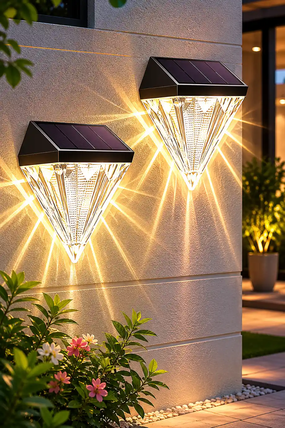 2PCS Geometric LED Waterproof Black Solar Wall Lamp Outdoor Wall Lights Fixture - Lumpaz