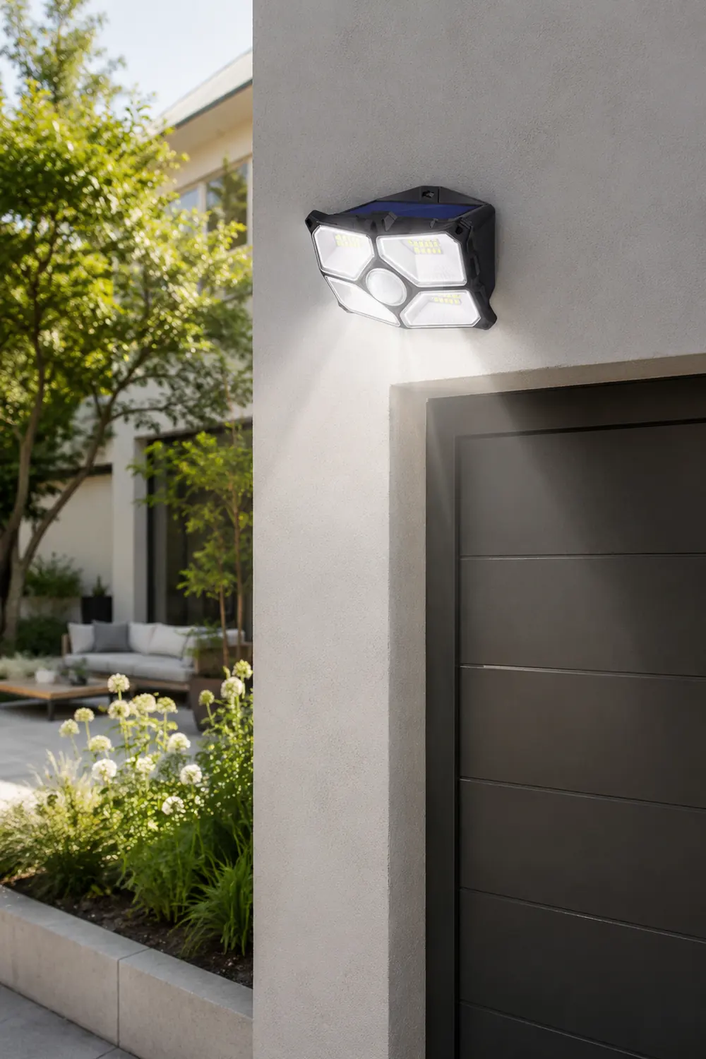 Solar Motion Sensor Outdoor Wall Lamp LED Garden Lights Wall Sconces Waterproof - Lumpaz