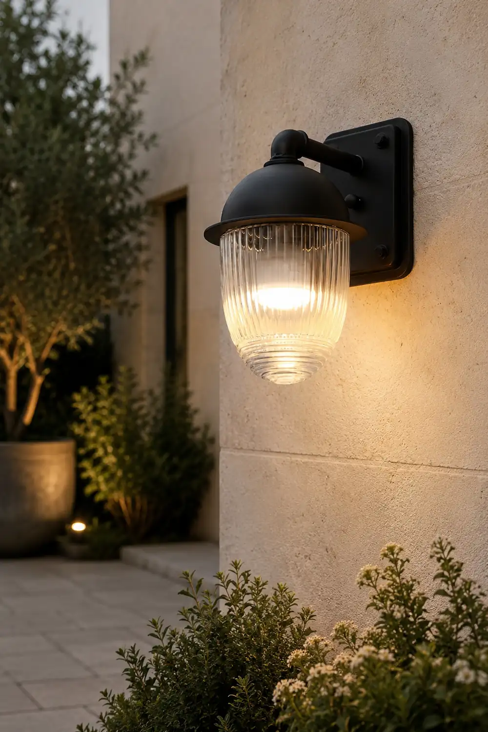 Waterproof Glass Ball Matte Black Modern Outdoor Wall Lamp Exterior Lights - Lumpaz
