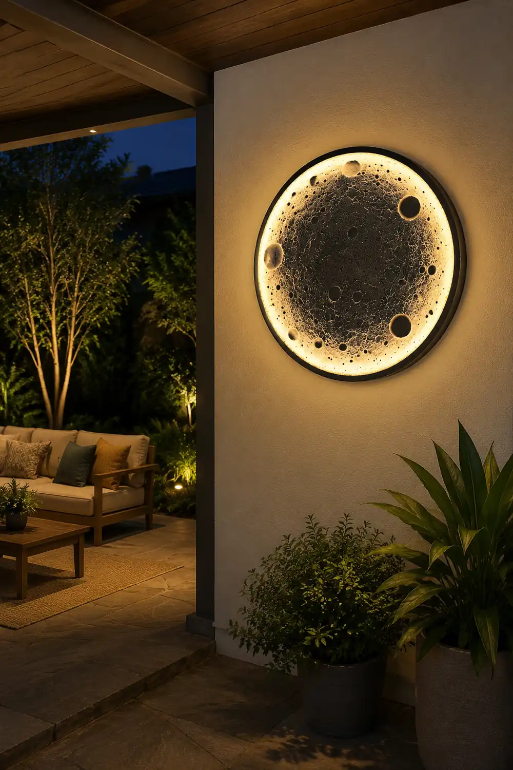 Round Moon Waterproof LED Modern Outdoor Wall Lights Fixture Wall Lamp - Lumpaz