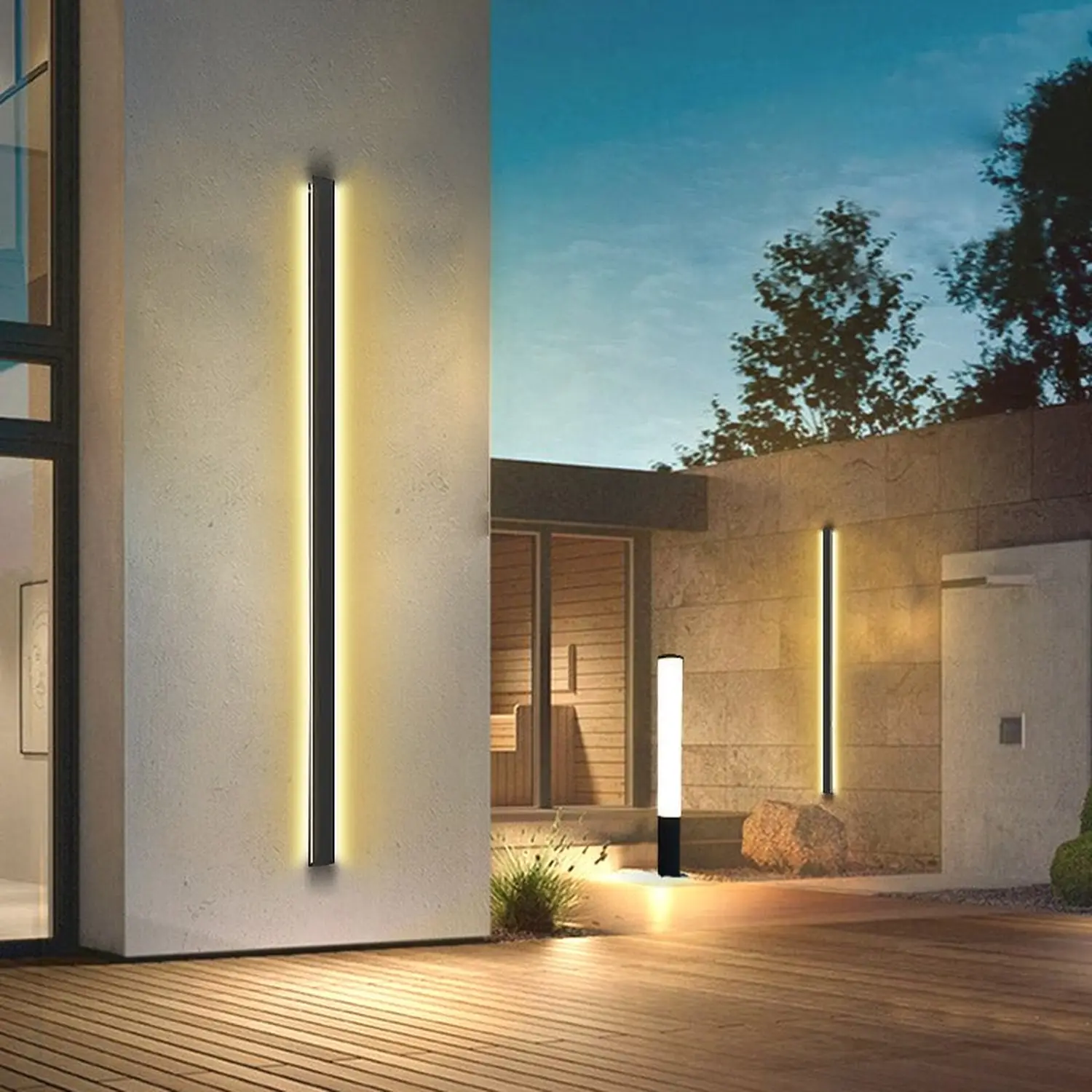 Long Strip LED Waterproof Black Minimalist Outdoor Wall Lights Exterior Lights - Lumpaz