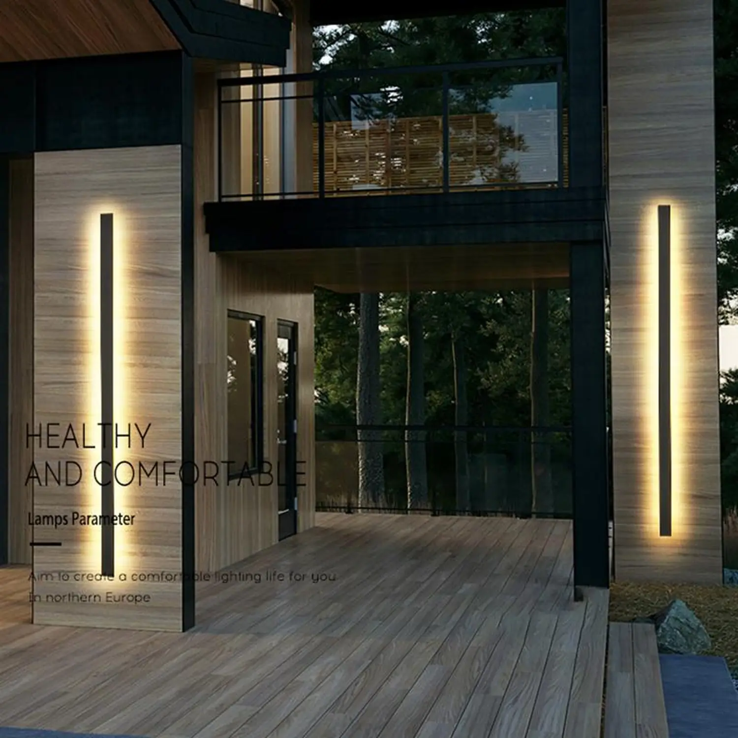Waterproof Long Strip LED Wall Lamp Outdoor Wall Lights Black Porch Lights - Lumpaz