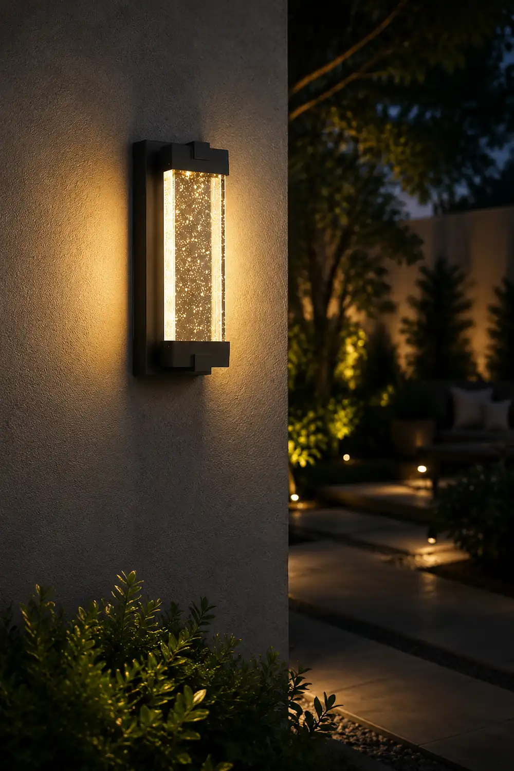 Rectangular Bubbles Crystal Waterproof COB Black Outdoor Wall Lights - Lumpaz