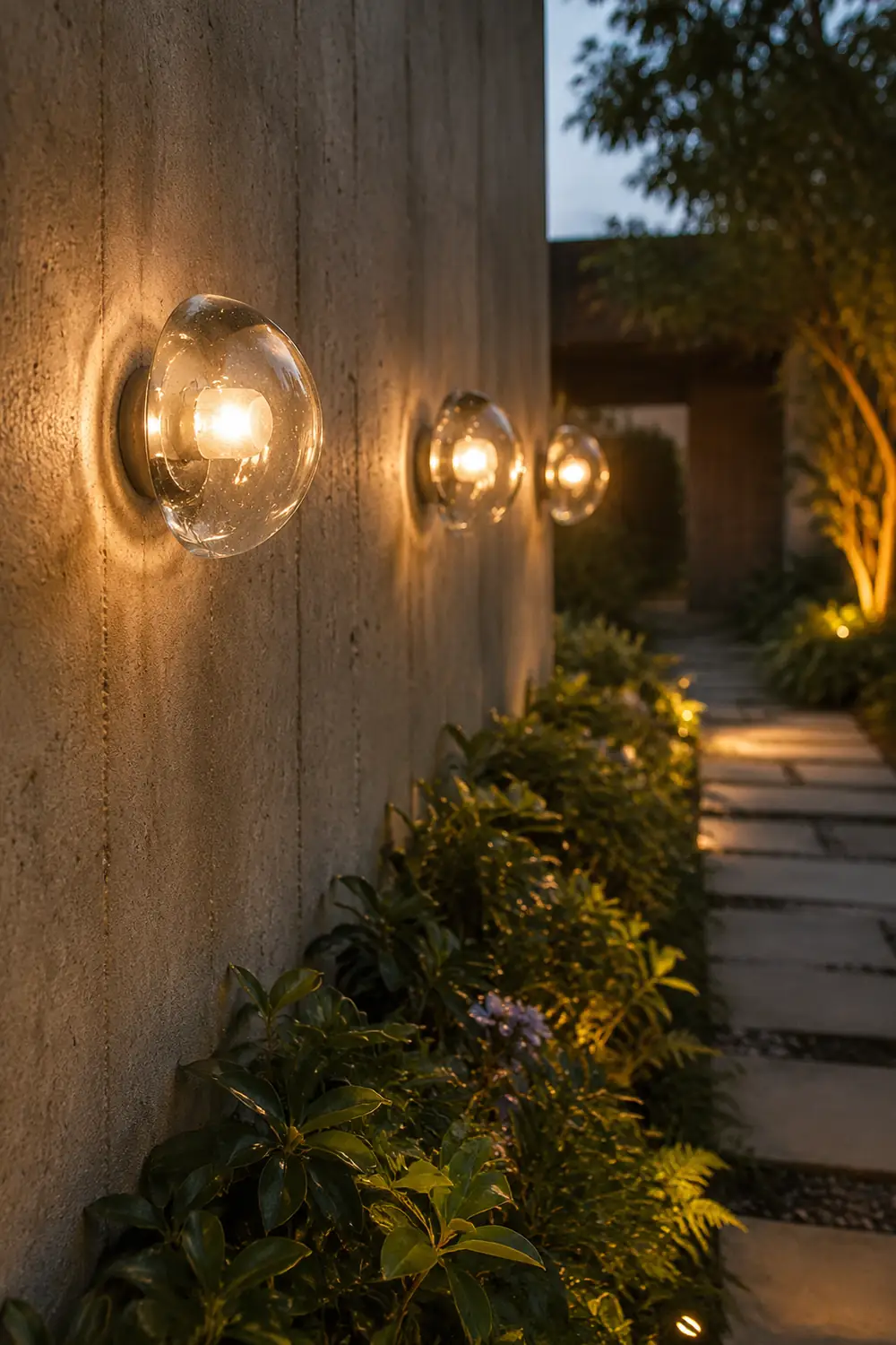 Round Bowl Glass LED Waterproof Transparent Rustic Outdoor Wall Lights - Lumpaz