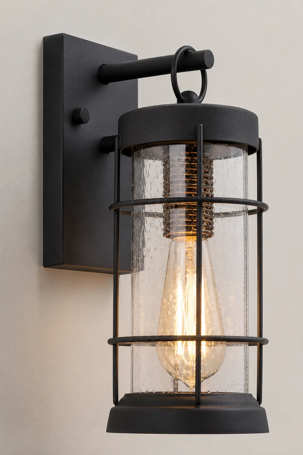 Waterproof Iron Glass Lantern Black Retro Rustic Exterior Wall Lights - Lumpaz