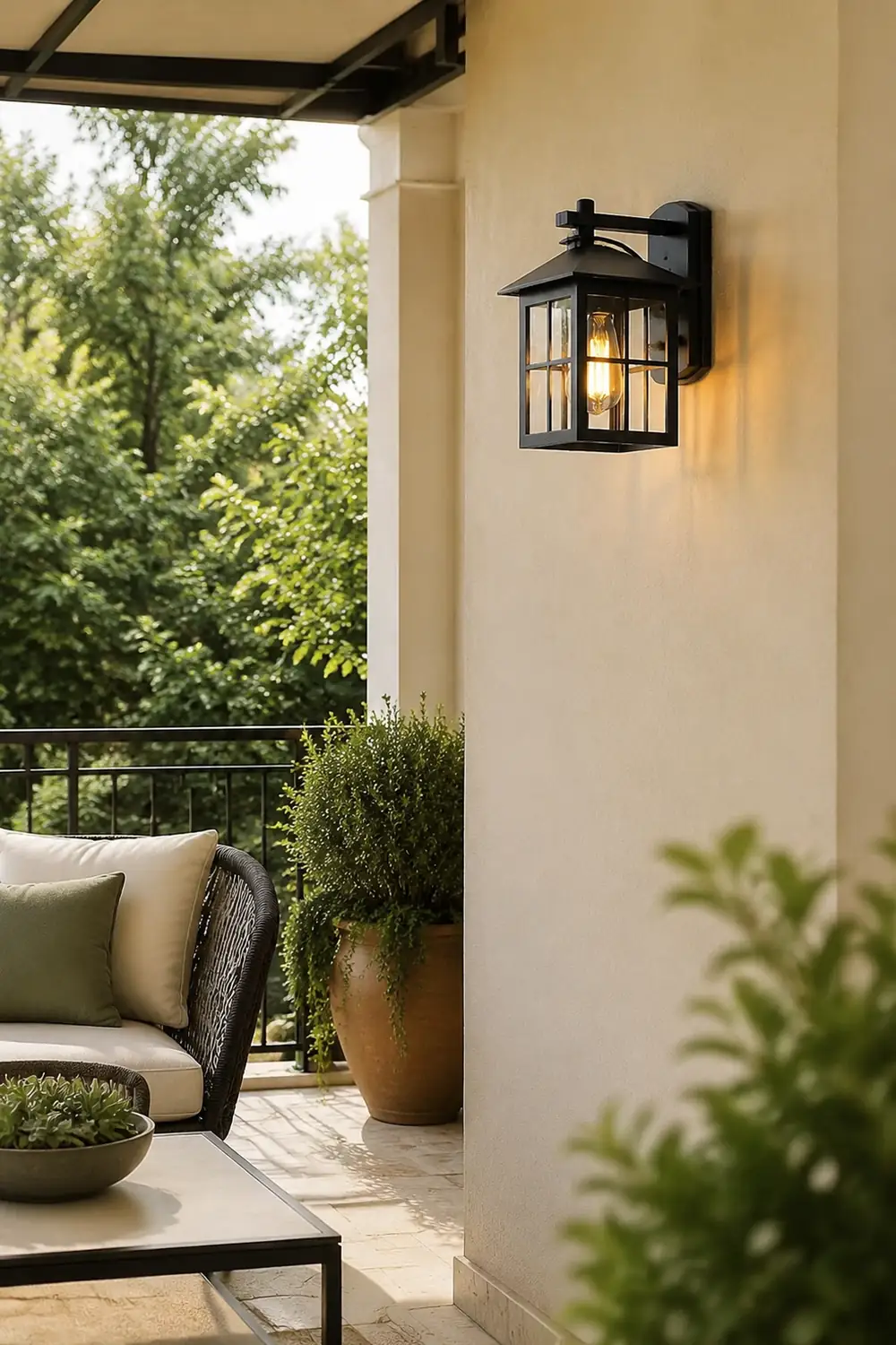 Antique Lantern Shaped Glass Waterproof Black Modern Wall Sconce Lighting - Lumpaz