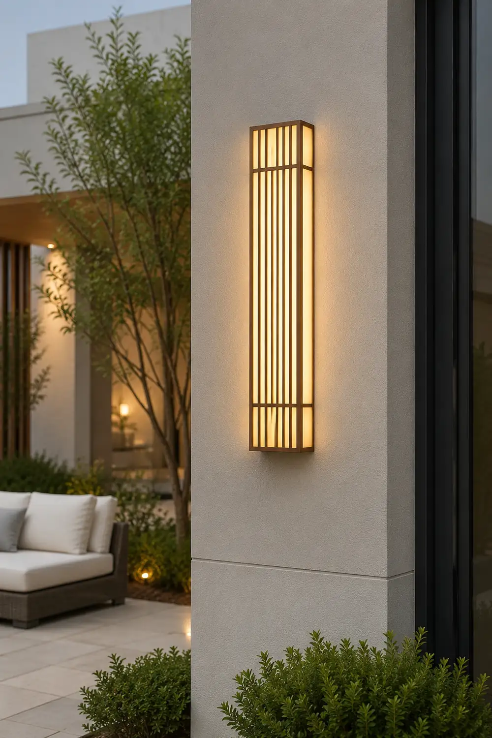 Retro Vertical Stripe Grid LED Waterproof Brown Outdoor Wall Lamp - Lumpaz