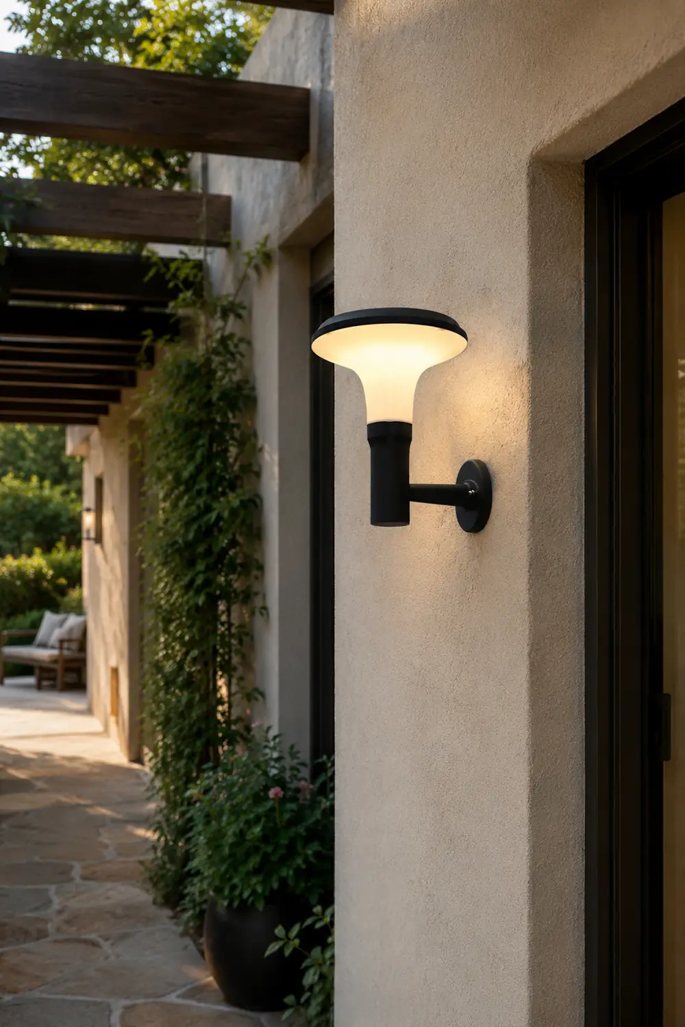 Round Flower LED Waterproof Black Modern Solar Wall Lamp Wall Sconces Lighting - Lumpaz