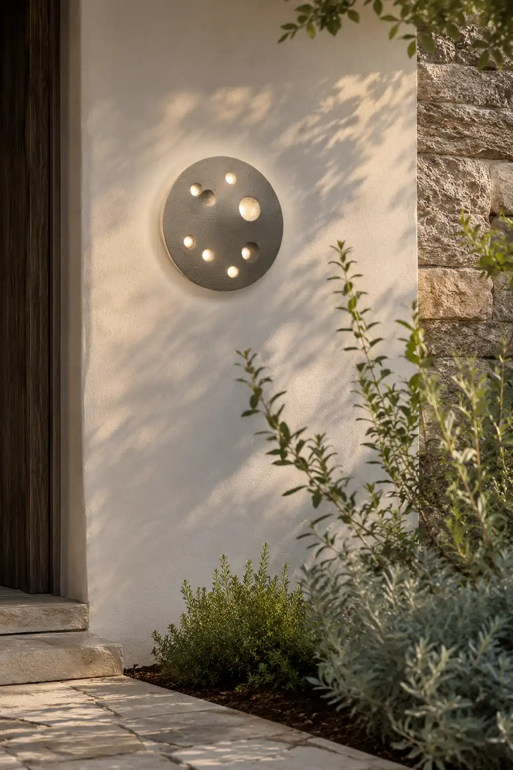 Round Creative Cement Lunar Crater Waterproof LED Outdoor Wall Lamp - Lumpaz