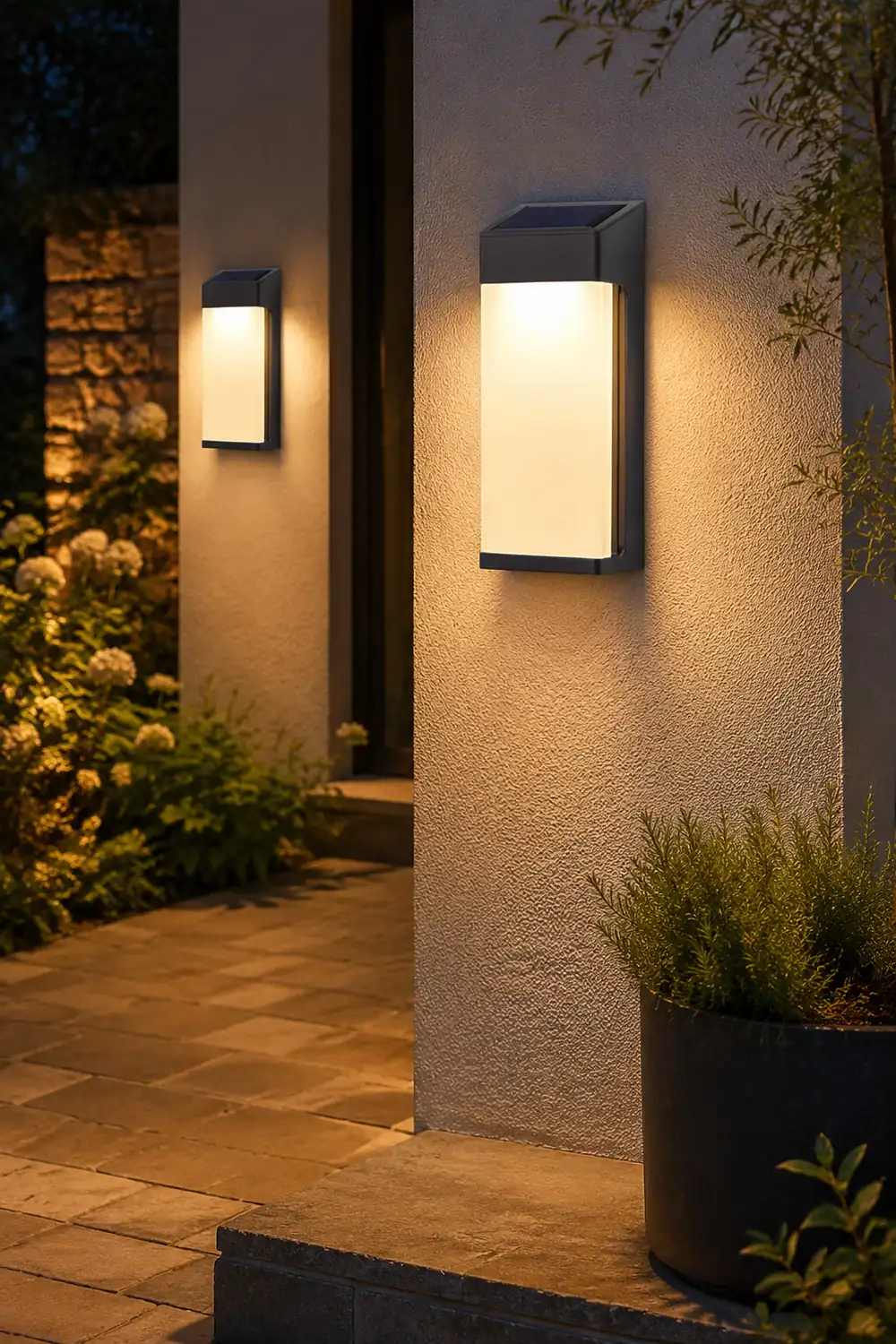2 Pcs Rectangular LED Light-controlled Waterproof Outdoor Solar Sconce Lighting - Lumpaz