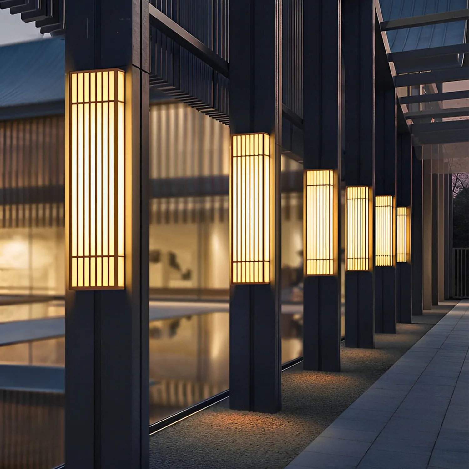 Retro Vertical Stripe Grid LED Waterproof Brown Outdoor Wall Lamp - Lumpaz