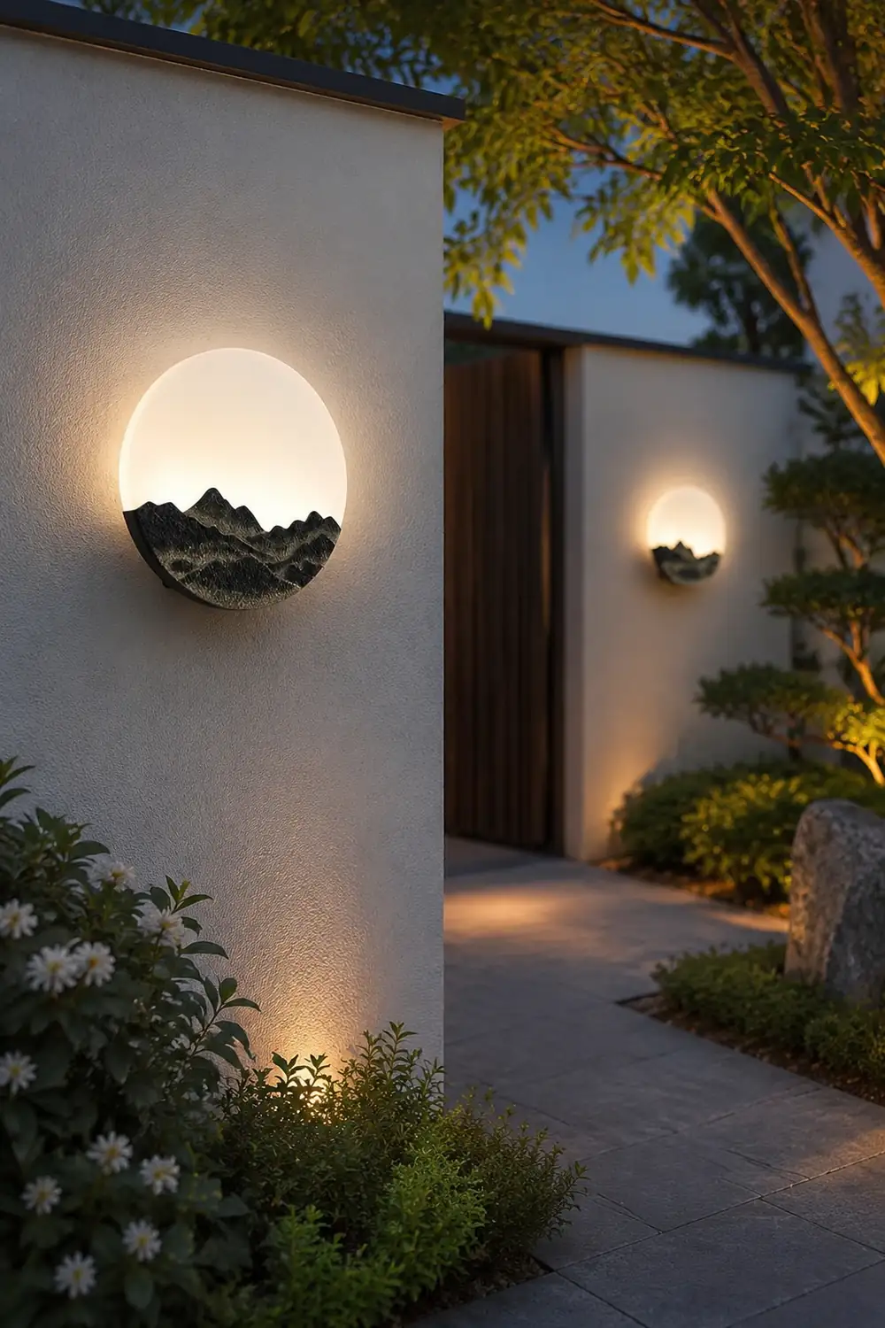 Round Creative Mountain Scenery LED Waterproof Modern Outdoor Wall Lamp - Lumpaz