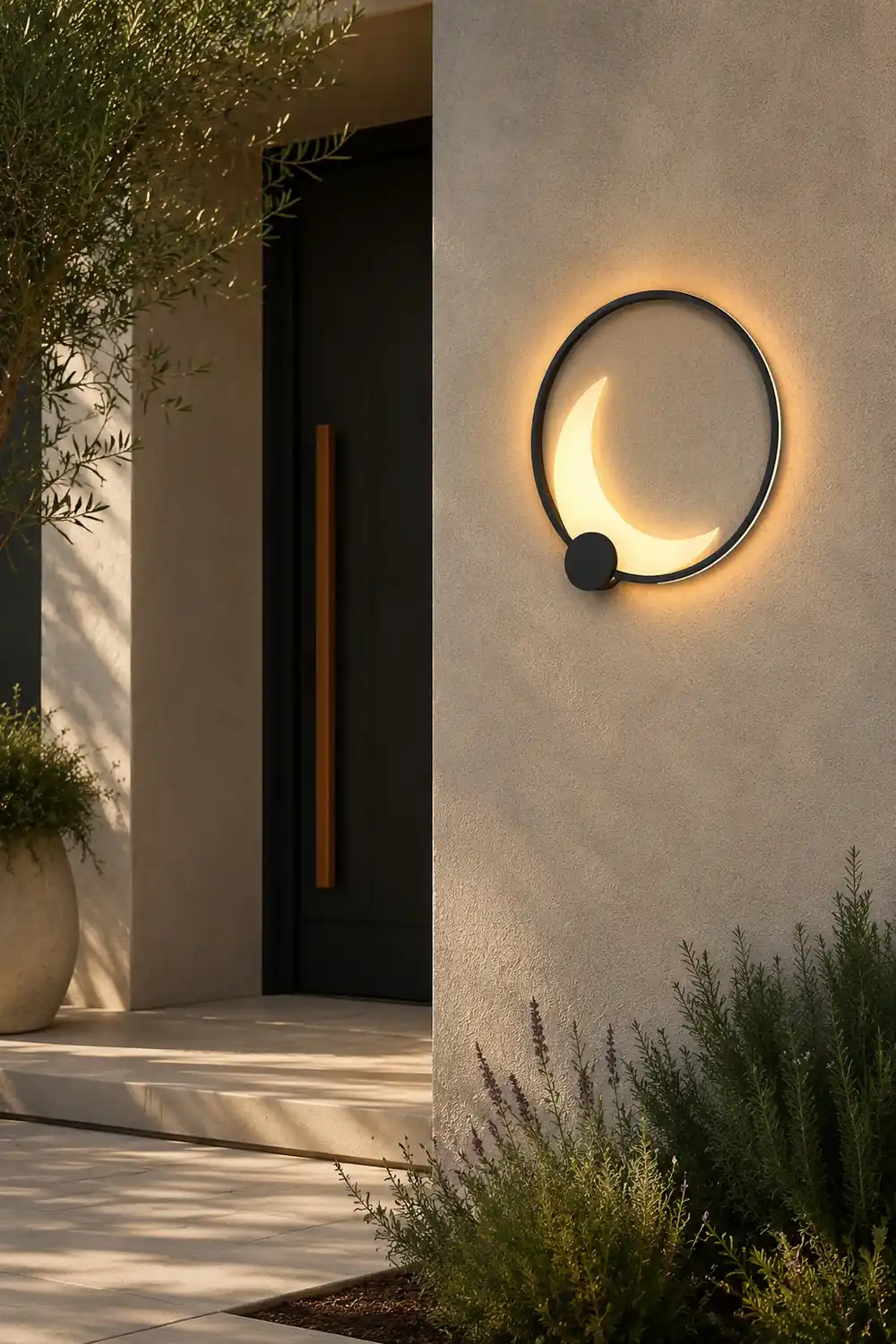 Round Moon Waterproof Black LED Wall Sconce Lighting Outdoor Wall Lamp - Lumpaz