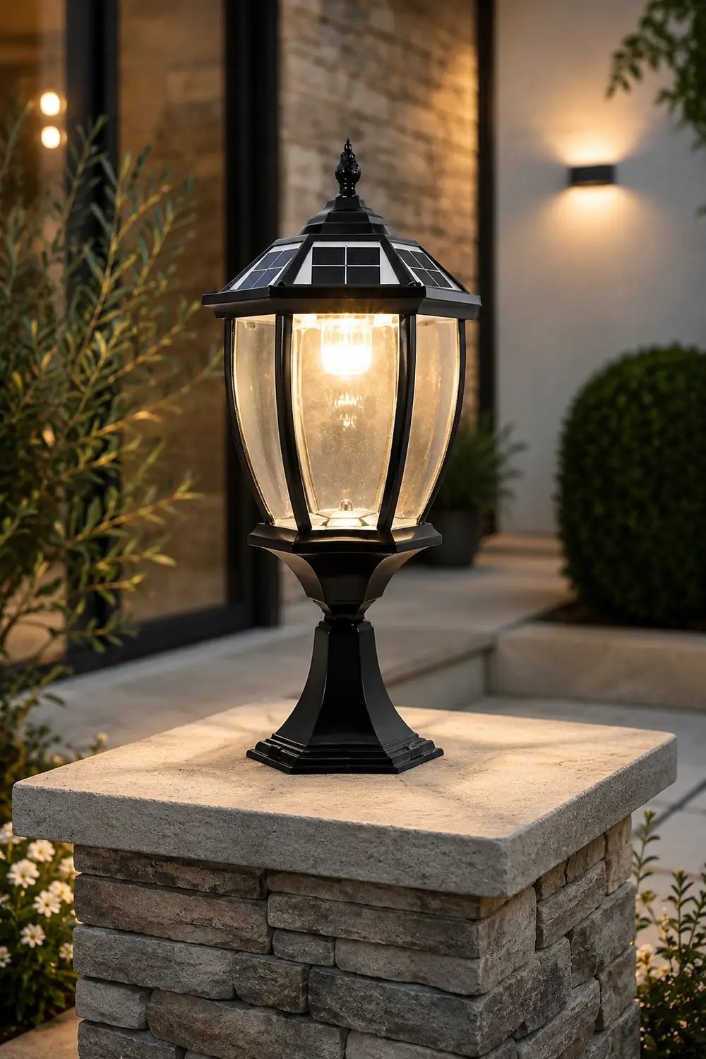 Led Waterproof Black Vintage Outdoor Solar Fence Post Lights with Remote - Lumpaz