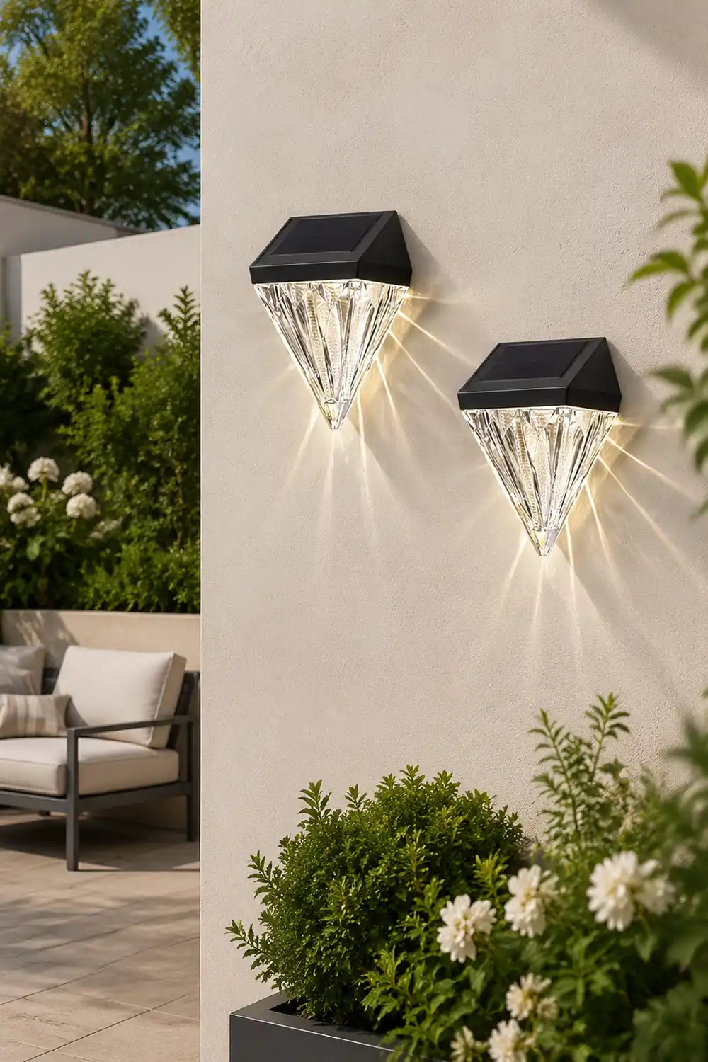 2PCS Geometric LED Waterproof Black Solar Wall Lamp Outdoor Wall Lights Fixture - Lumpaz