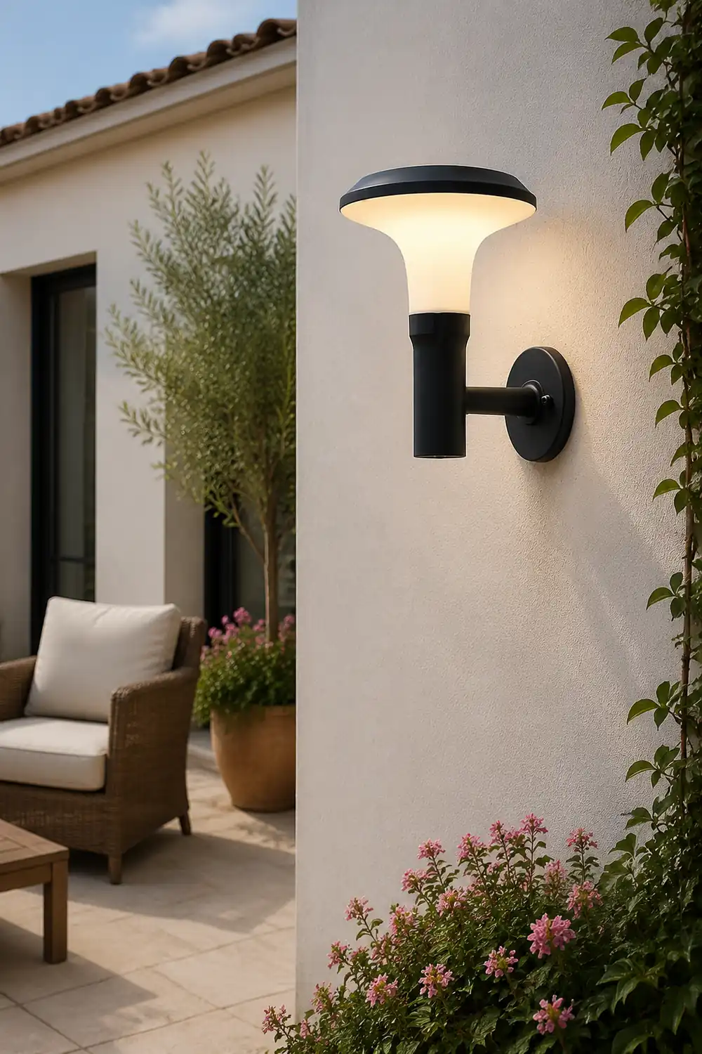 Round Flower LED Waterproof Black Modern Solar Wall Lamp Wall Sconces Lighting - Lumpaz