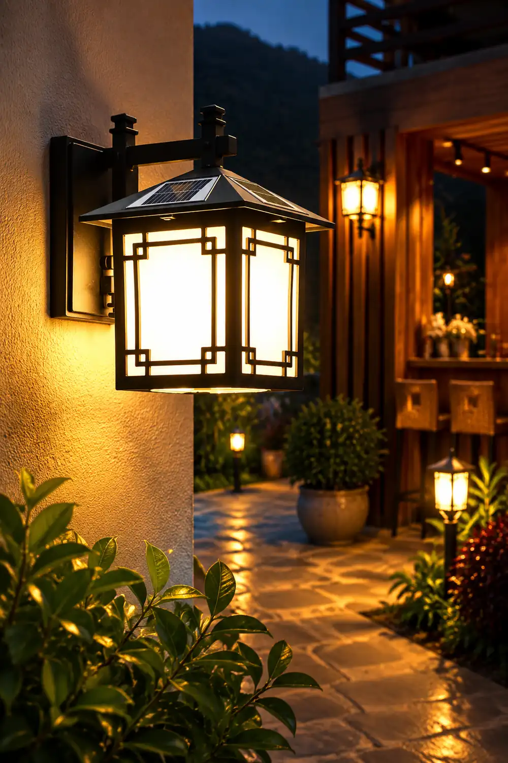 Up/Down Lighting Waterproof Black Vintage Solar Lights Outdoor Lanterns - Lumpaz