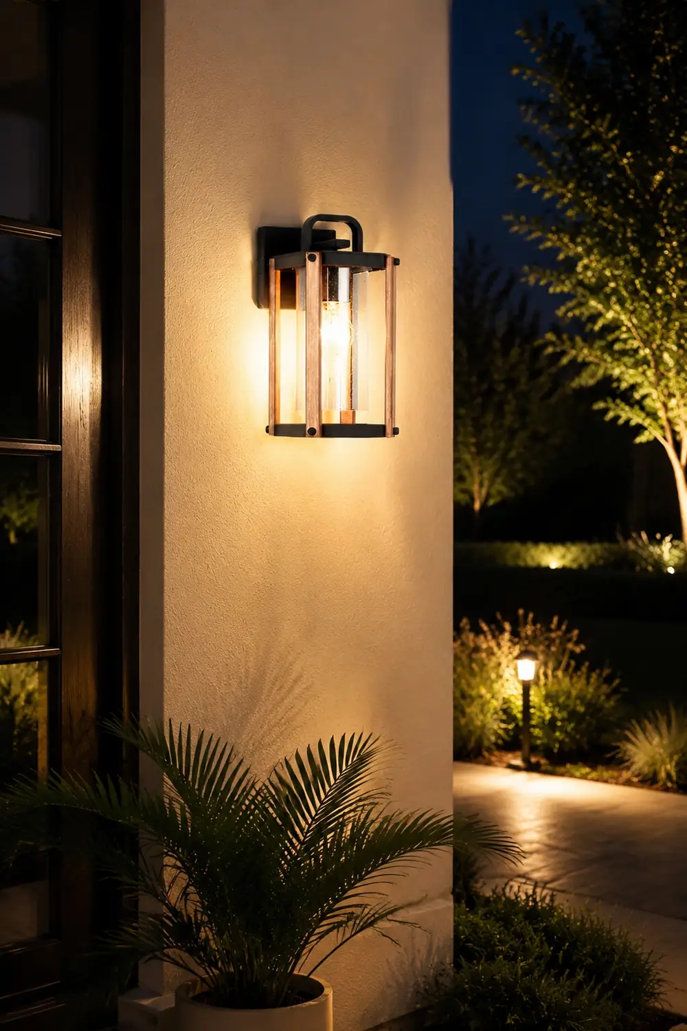 Lantern Shaped Waterproof Glass Black Industrial Outdoor Wall Sconce Lighting - Lumpaz
