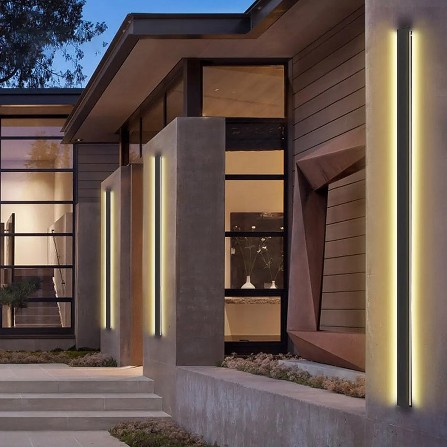 Black Long Strip LED Waterproof Modern Outdoor Wall Lights Porch Lights - Lumpaz