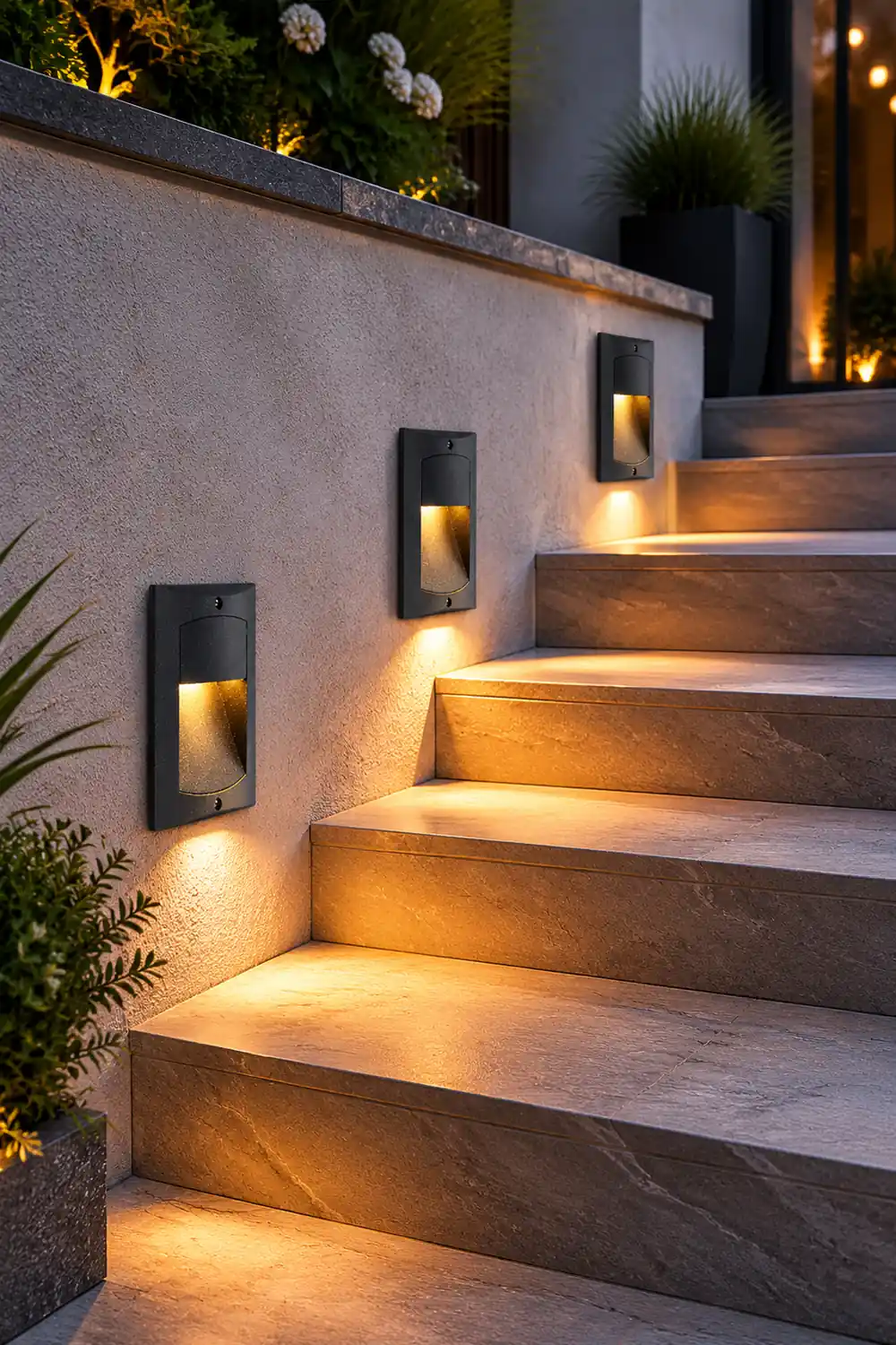 Rectangle Waterproof LED Black Modern Outdoor Step Lights Recessed Stair Sconces - Lumpaz