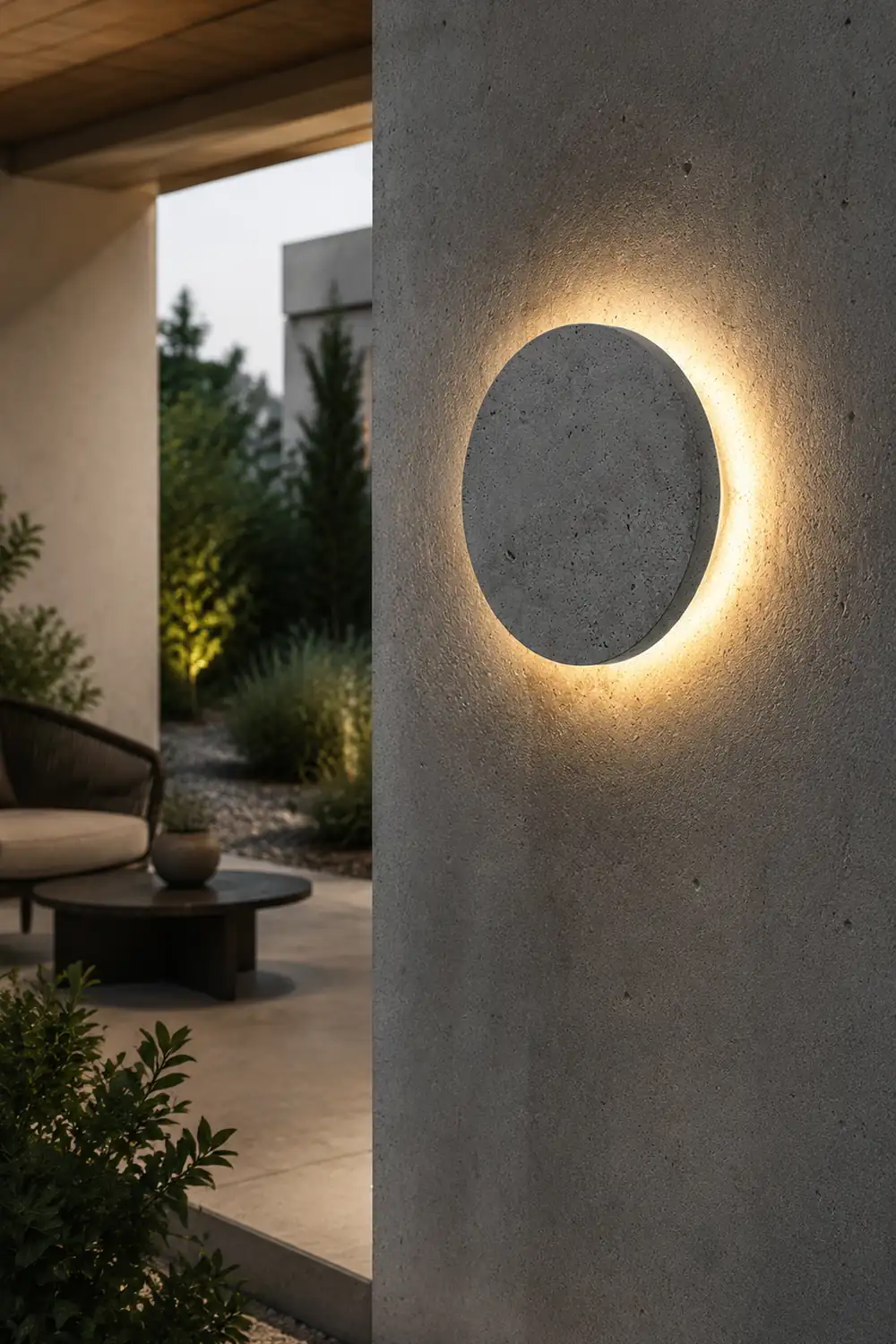 Round Concrete LED Waterproof Gray Modern Outdoor Wall Lights Porch Lights - Lumpaz