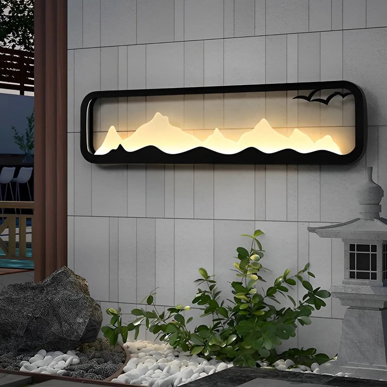 Rectangular Mountain Scenery LED Waterproof Black Outdoor Wall Lamp - Lumpaz