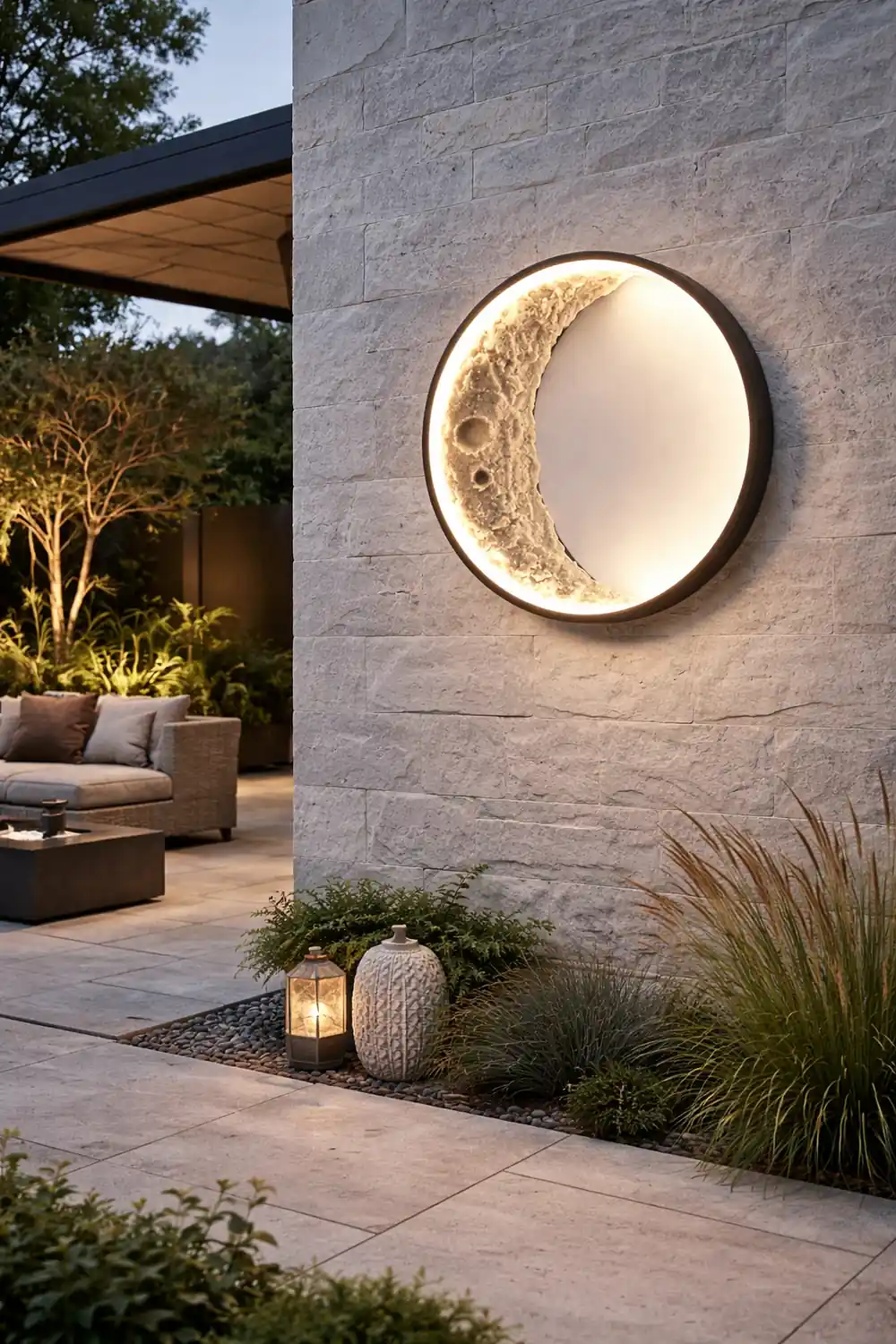 Round Creative Moon Resin Lunar Texture Waterproof Outdoor Wall Lights - Lumpaz