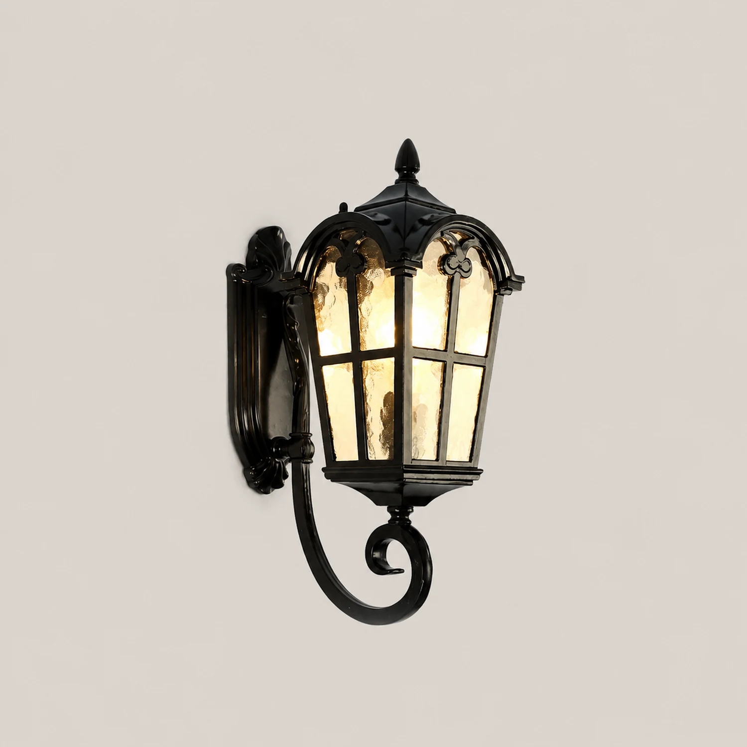 Waterproof Vintage Lantern Shaped Black Retro Outdoor Plug in Wall Lamp - Lumpaz