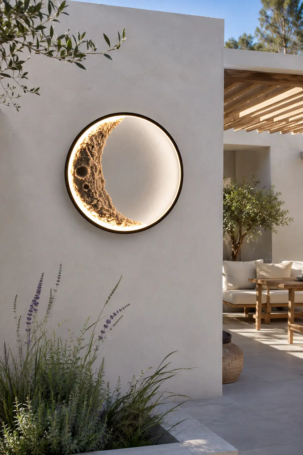 Round Creative Moon Resin Lunar Texture Waterproof Outdoor Wall Lights - Lumpaz