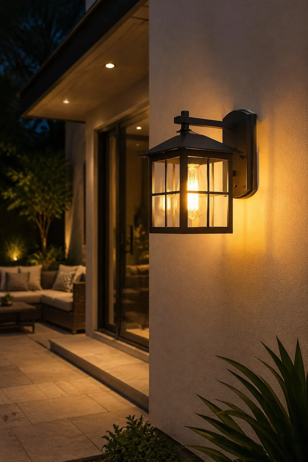 Antique Lantern Shaped Glass Waterproof Black Modern Wall Sconce Lighting - Lumpaz